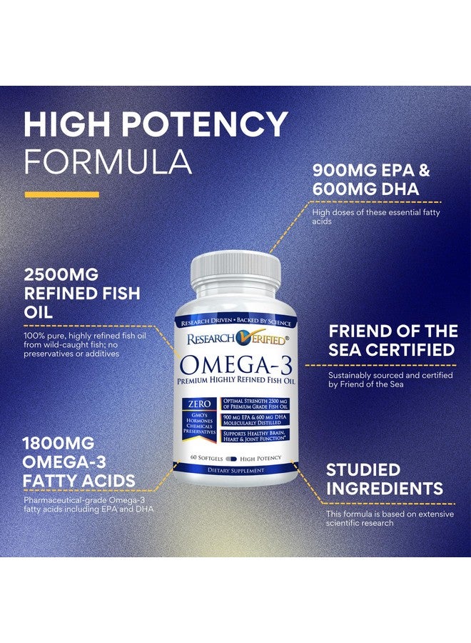 Research Verified Omega 3-1800mg Omega 3 Fish Oil - High 900mg EPA + 600mg DHA - No Aftertaste - 60 Softgel Capsules - 3 Bottles - Image 3