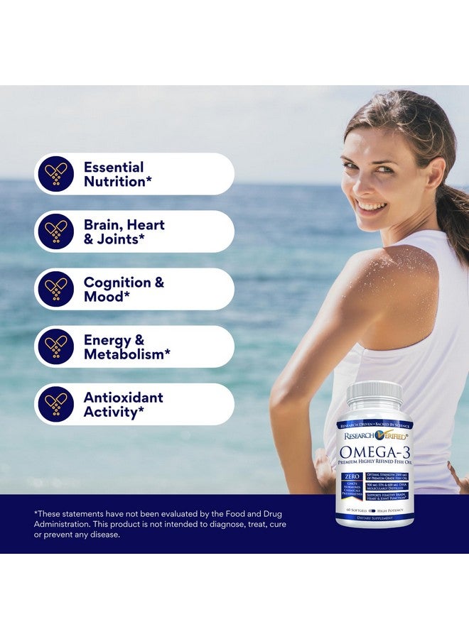 Research Verified Omega 3-1800mg Omega 3 Fish Oil - High 900mg EPA + 600mg DHA - No Aftertaste - 60 Softgel Capsules - 3 Bottles - Image 4