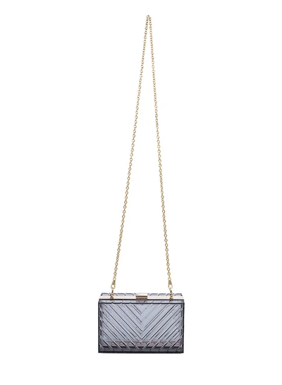 London Rag Black Transparent Chevron Pattern Clear Clutch Bags