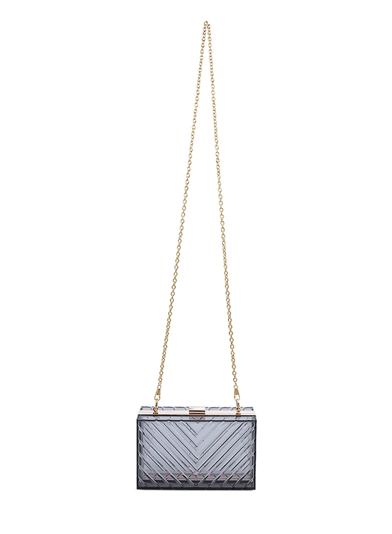 London Rag Black Transparent Chevron Pattern Clear Clutch Bags