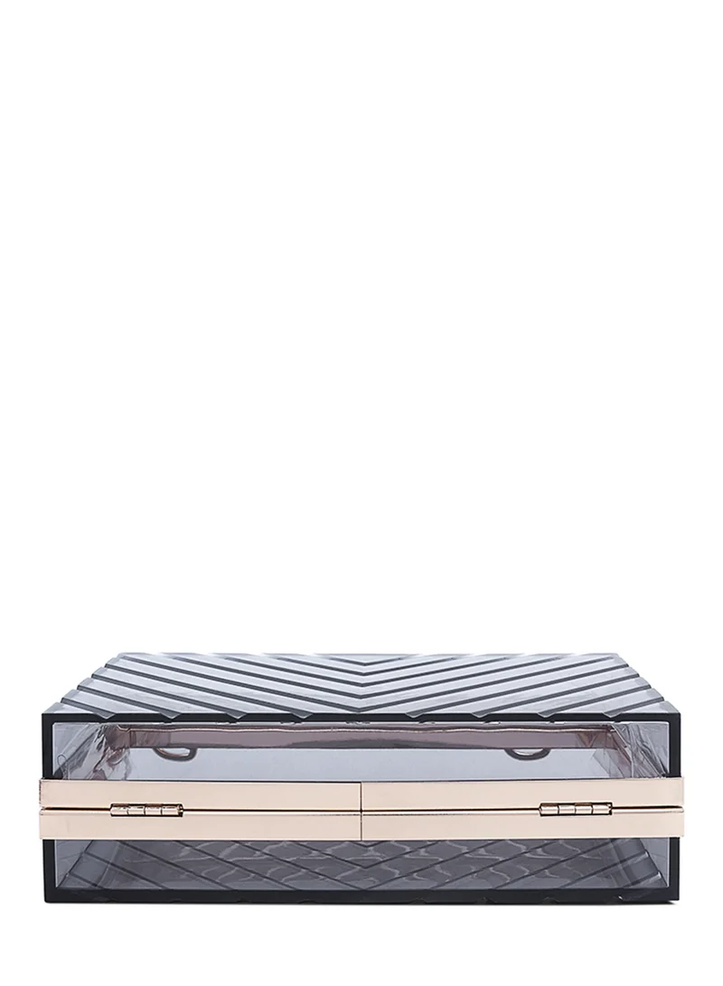 London Rag Black Transparent Chevron Pattern Clear Clutch Bags