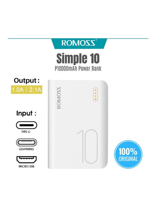 ROMOSS Simple10 Dual USB LED Indicator Power Bank White - Image 3