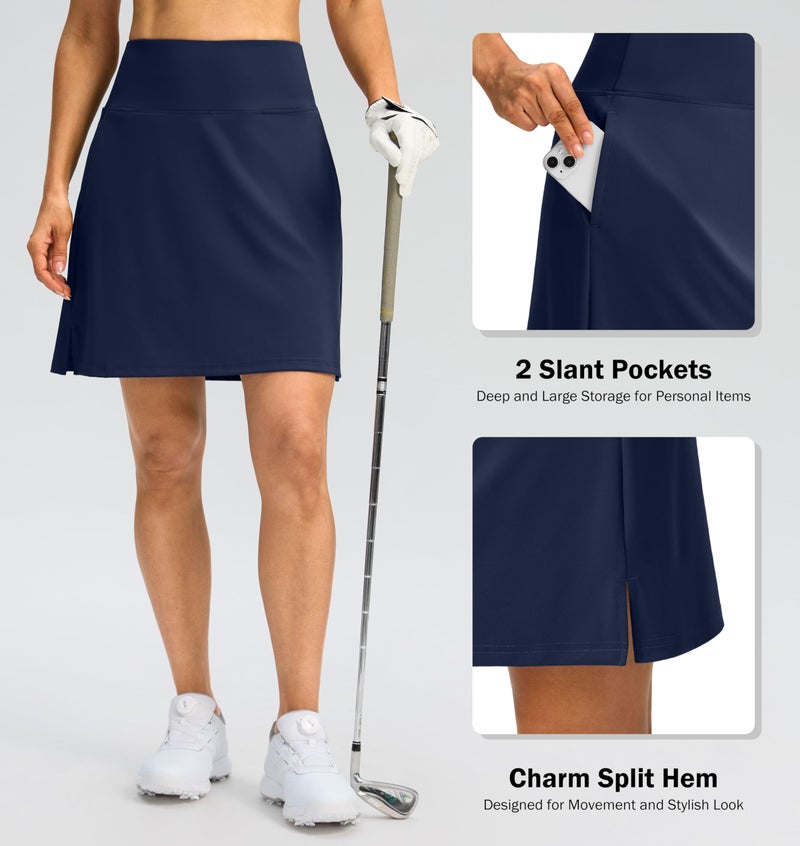 SANTINY 18" Skorts for Women 3 Pockets High Waist Long Athletic Tennis Skirt Golf Skort for Casual Summer Travel (Navy_XL) - Image 3