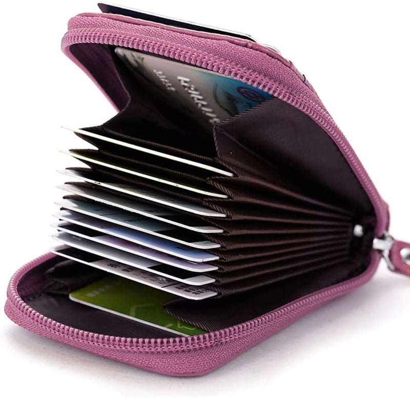 BAKUN Premium Leather Slim Zipper Business/Credit Card Wallet Case Holder with Clear Photo Slot, Security Travel Wallet(Pink) - Image 3