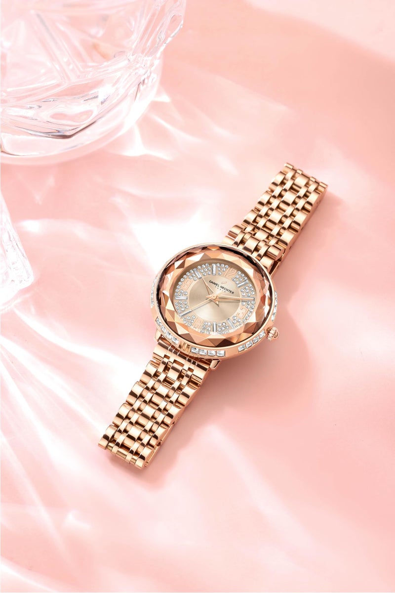 Daniel Hechter Paris Palais-Royal Collection Unique Analoge Watch for Women Withdiamond Cut Glass Dial and Stainless Steel Strap-DHW2003-11 - Image 4