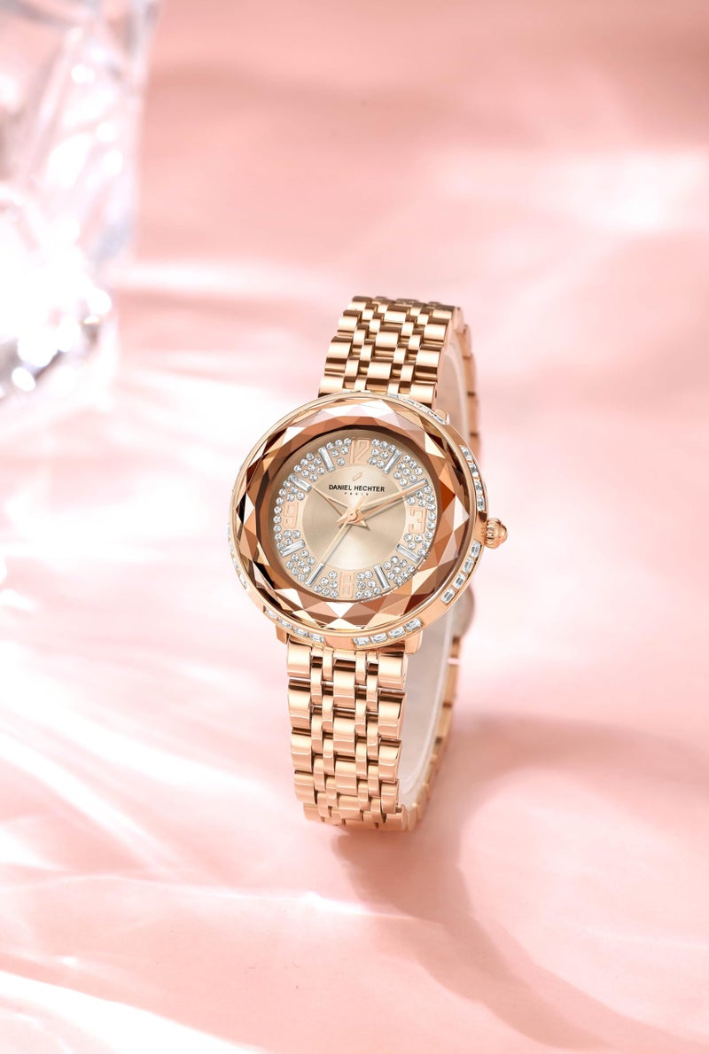Daniel Hechter Paris Palais-Royal Collection Unique Analoge Watch for Women Withdiamond Cut Glass Dial and Stainless Steel Strap-DHW2003-11 - Image 3
