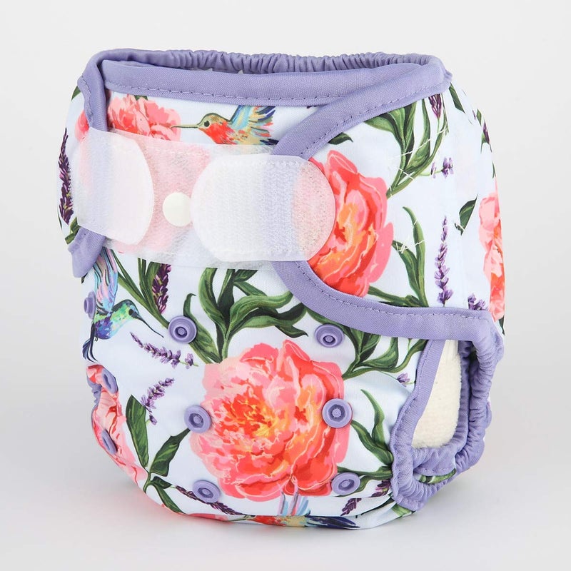 Sigzagor Baby Cloth Diaper Cover Nappy Hook and Loop Double Gussets for Girls (Hummingbirds Floral) One Size - Image 2