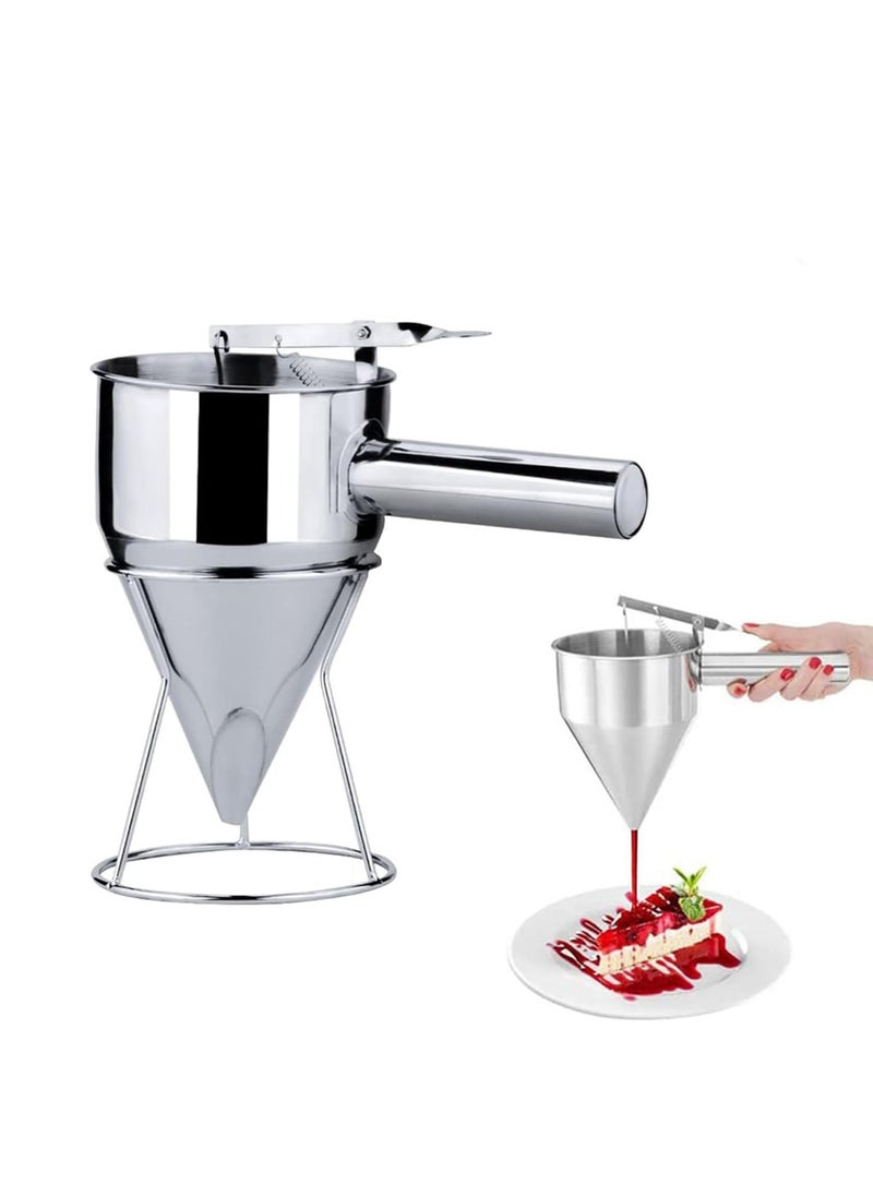 vsell24 Stainless Steel Piston Funnel with Stand – Precision Sauce, Cream & Chocolate Dispenser for Pastry, Baking & Waffle Making  - Image 1