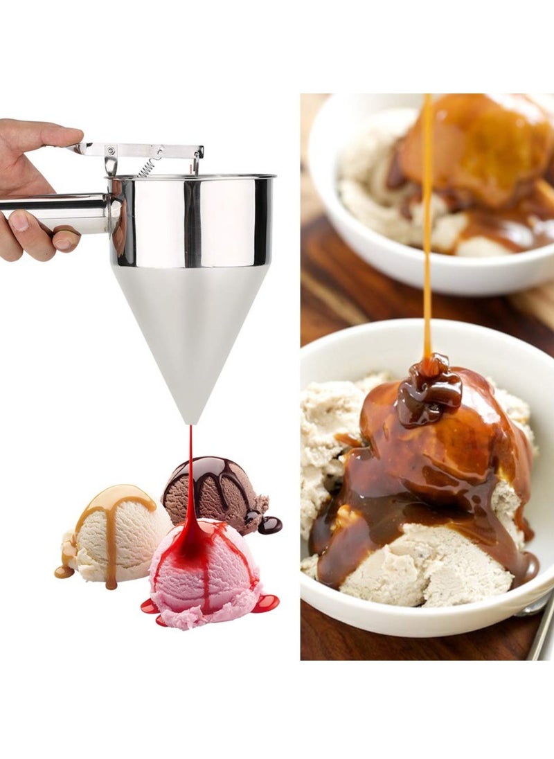 vsell24 Stainless Steel Piston Funnel with Stand – Precision Sauce, Cream & Chocolate Dispenser for Pastry, Baking & Waffle Making  - Image 3