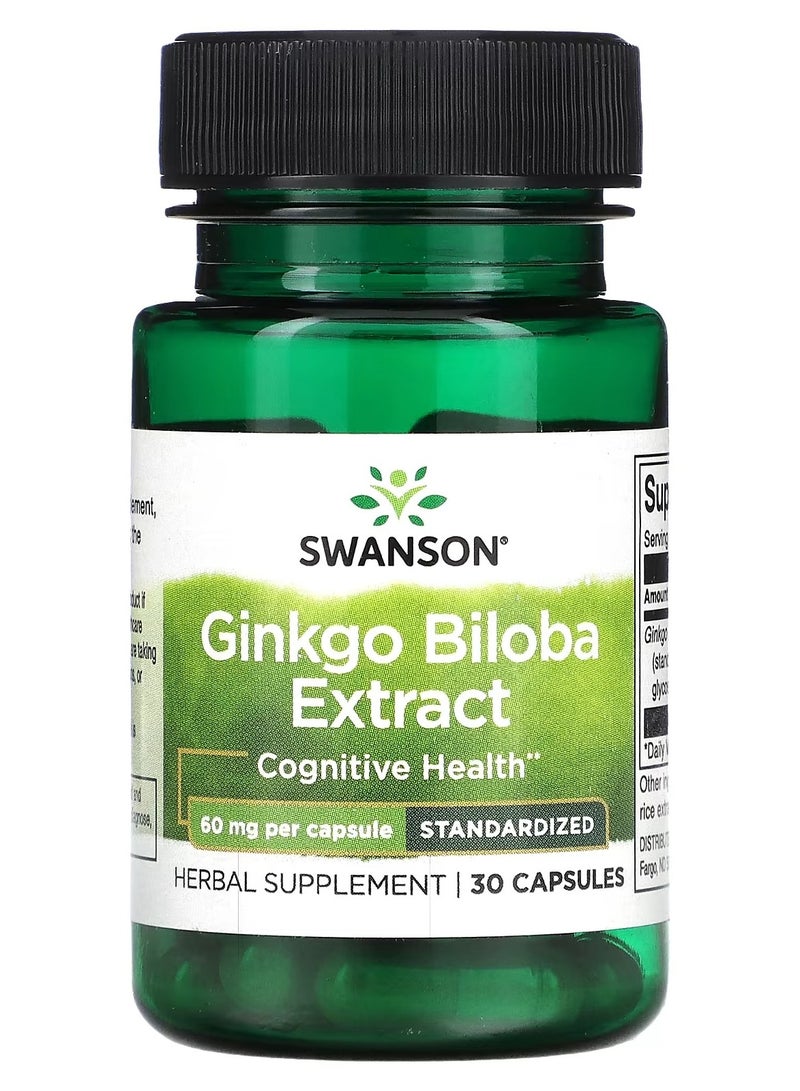 SWANSON Ginkgo Biloba Extract Standardized 60 mg, 30 Capsules - Image 1