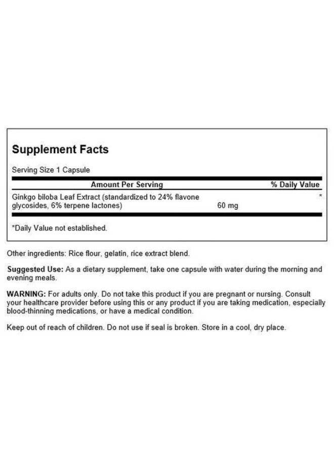 SWANSON Ginkgo Biloba Extract Standardized 60 mg, 30 Capsules - Image 2