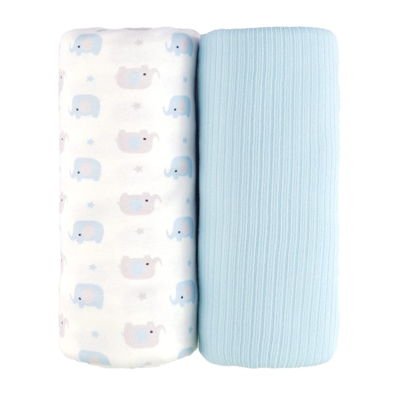 Viviland Jersey Swaddle Blanket, Ultra Soft Stretchy Receiving Blanket, Baby Boy Newborn Swaddle Wrap, 40 x 30 inches, 2 Pcs, Elephant - Image 1