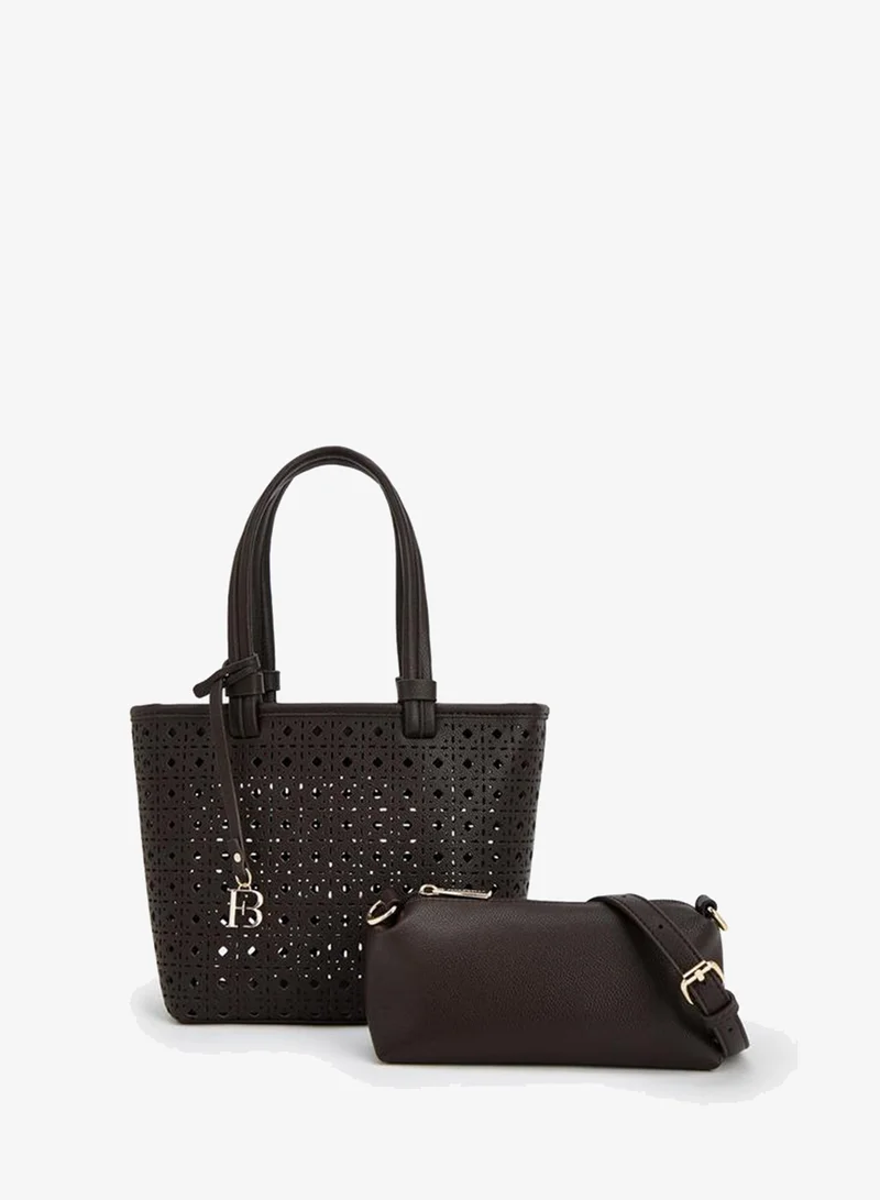 فلورا بيلا من شو إكسبرس Laser Cut Tote Double Handle Bag With Fb Hanging Charm