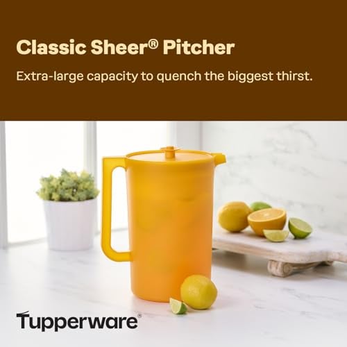 Tupperware Impressions Classic Sheer 1 Gallon Pitcher with Lid in Papaya Dishwasher Safe and BPA Free MessFree Reusable Plastic Pitcher with Extra Large Capacity - Image 3