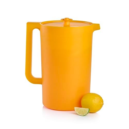 Tupperware Impressions Classic Sheer 1 Gallon Pitcher with Lid in Papaya Dishwasher Safe and BPA Free MessFree Reusable Plastic Pitcher with Extra Large Capacity - Image 1