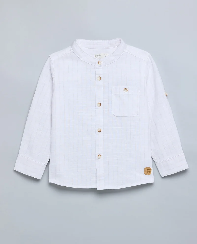 R&b Striped Shirt with Mandarin Collar and Long Sleeves