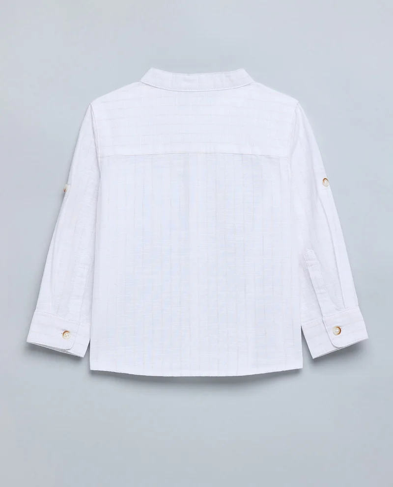 R&b Striped Shirt with Mandarin Collar and Long Sleeves
