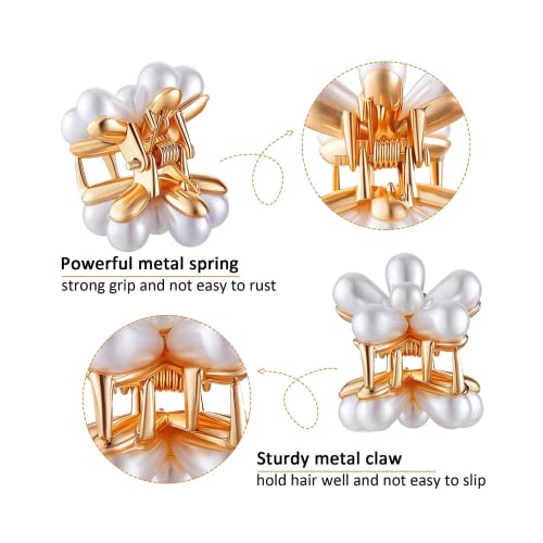 PANCIKAA ® 4Pcs Small Pearl Hair Claw Clips Retro Hair Clips with Daisy Flower, Sweet Artificial Bangs Clips Decorative Hair Accessories for Women Girls - Image 5