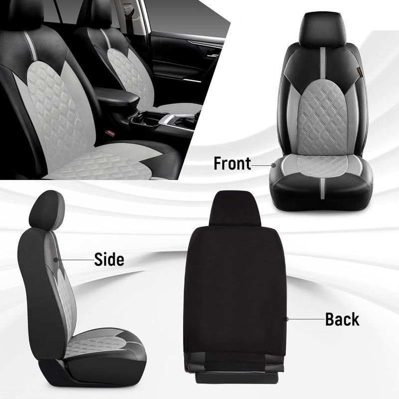 CAROMOP Luxury PU Leather Car Seat Covers Front Set, Anti-Stain Waterproof Automotive Seat Covers for Cars, Universal Car Interior Covers Seat Protectors for SUVs Pick-up Trucks(Dove Gray) - Image 4