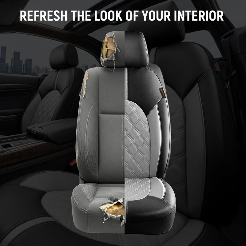 CAROMOP Luxury PU Leather Car Seat Covers Front Set, Anti-Stain Waterproof Automotive Seat Covers for Cars, Universal Car Interior Covers Seat Protectors for SUVs Pick-up Trucks(Dove Gray) - Image 5