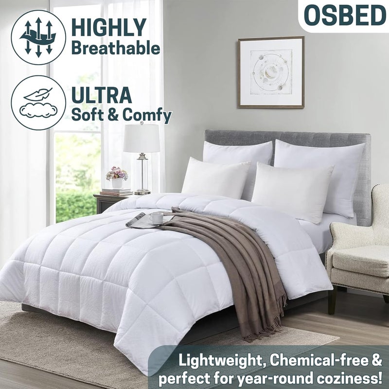 OSBED Premium Comforter Set with Cooling Bed Comforter & 2 Pillow Shams - Lightweight & Fluffy Down Alternative Duvet (White, 220 x 240cm) - Image 3