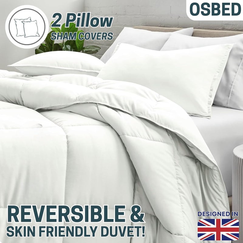OSBED Premium Comforter Set with Cooling Bed Comforter & 2 Pillow Shams - Lightweight & Fluffy Down Alternative Duvet (White, 220 x 240cm) - Image 5