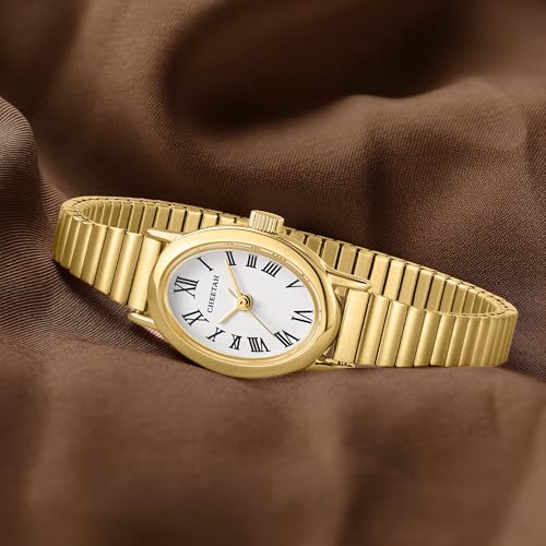 CHEETAH Women’s Gold Watch, with Stainless Steel Expansion Band, Petite Oval Case Roman Dial in White, Waterproof - Image 5