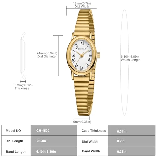 CHEETAH Women’s Gold Watch, with Stainless Steel Expansion Band, Petite Oval Case Roman Dial in White, Waterproof - Image 4