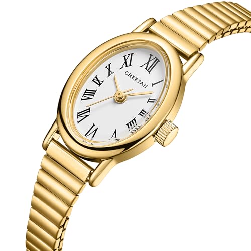 CHEETAH Women’s Gold Watch, with Stainless Steel Expansion Band, Petite Oval Case Roman Dial in White, Waterproof - Image 2
