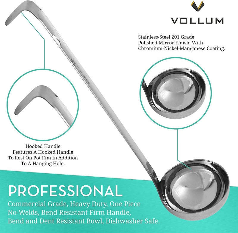 Vollum 1-Piece Ladle Heavy Duty Thick Stainless Steel - 6 Ounce (3.6" Bowl Diameter, 12.1" Handle Length) - Image 2