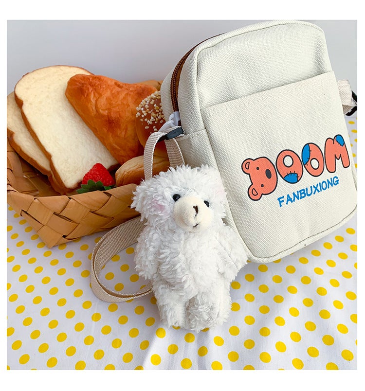 New Cute Bear Print Canvas Crossbody Bag for Women One shy bear pendant (no bag) 