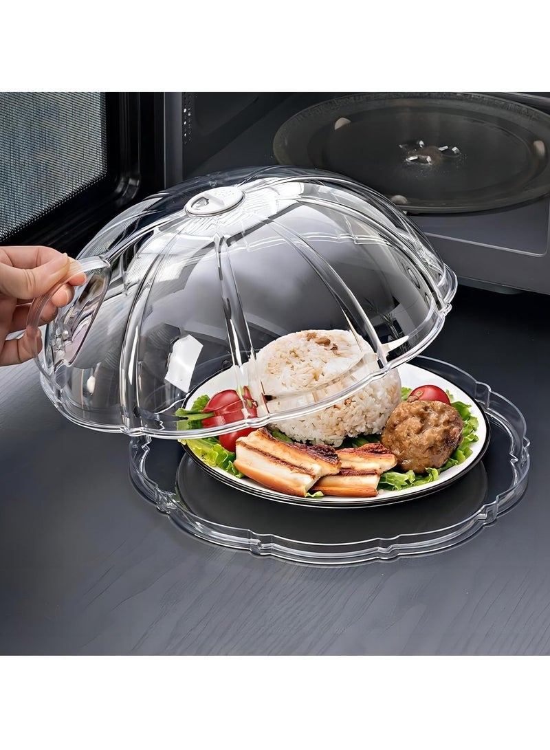 Splatter Cover & Tray Fully Protect Food Splashes, Receiving Water Steam Preventing food From Drying out, Dish Bowl Plate Serving Lid With Handle, Clear Saft Plastic  - Image 1