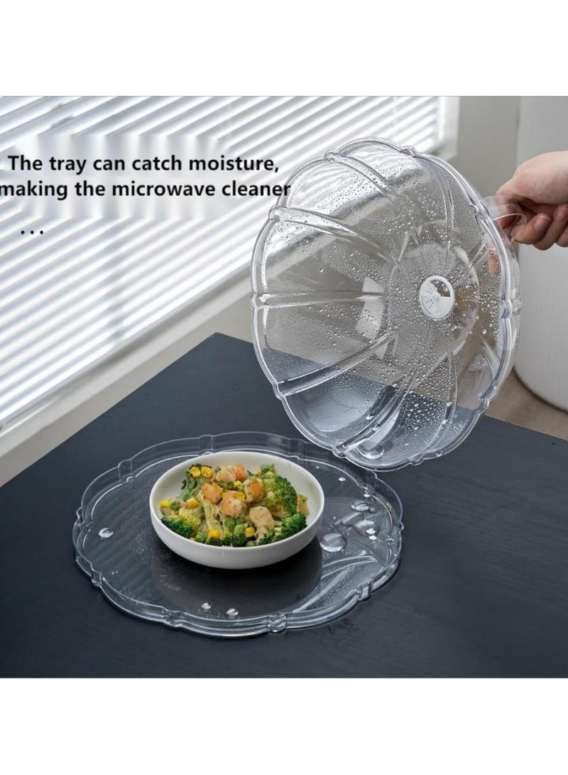 Splatter Cover & Tray Fully Protect Food Splashes, Receiving Water Steam Preventing food From Drying out, Dish Bowl Plate Serving Lid With Handle, Clear Saft Plastic  - Image 2