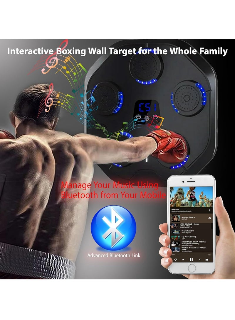 آلة الملاكمة الموسيقية مع إضاءة LED| مدرب اللكم المنزلي للياقة البدنية مزود بتقنية البلوتوث والموسيقى - آلة اللكم المثبتة على الحائط القابلة لإعادة الشحن - Image 4
