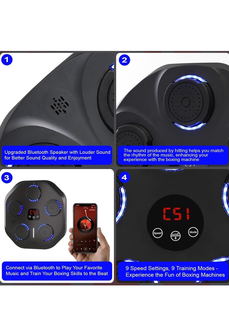 آلة الملاكمة الموسيقية مع إضاءة LED| مدرب اللكم المنزلي للياقة البدنية مزود بتقنية البلوتوث والموسيقى - آلة اللكم المثبتة على الحائط القابلة لإعادة الشحن - Image 5
