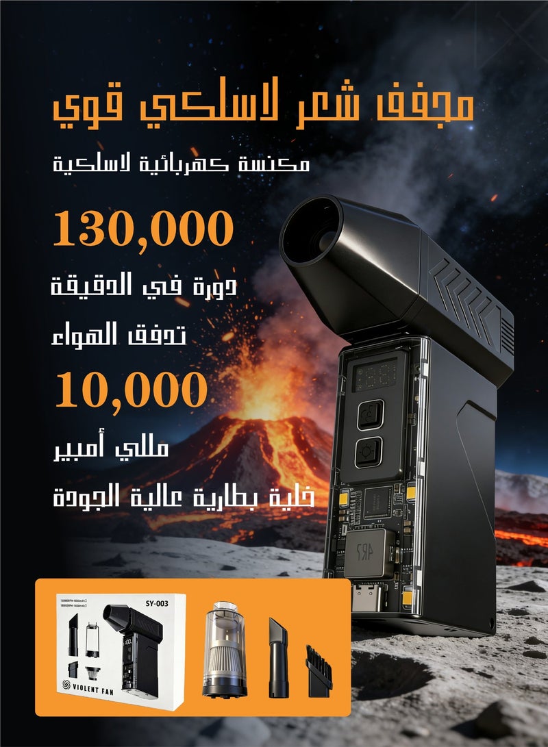 يهييو منفاخ هواء صغير، مروحة توربو محمولة 130,000 دورة في الدقيقة، مكنسة كهربائية قابلة للشحن، بطارية سريعة الشحن 10,000 مللي أمبير، منظف هواء كهربائي لاسلكي صغير مزود بإضاءة، منفاخ لاسلكي صغير مع ملحق مكنسة شفط - Image 1