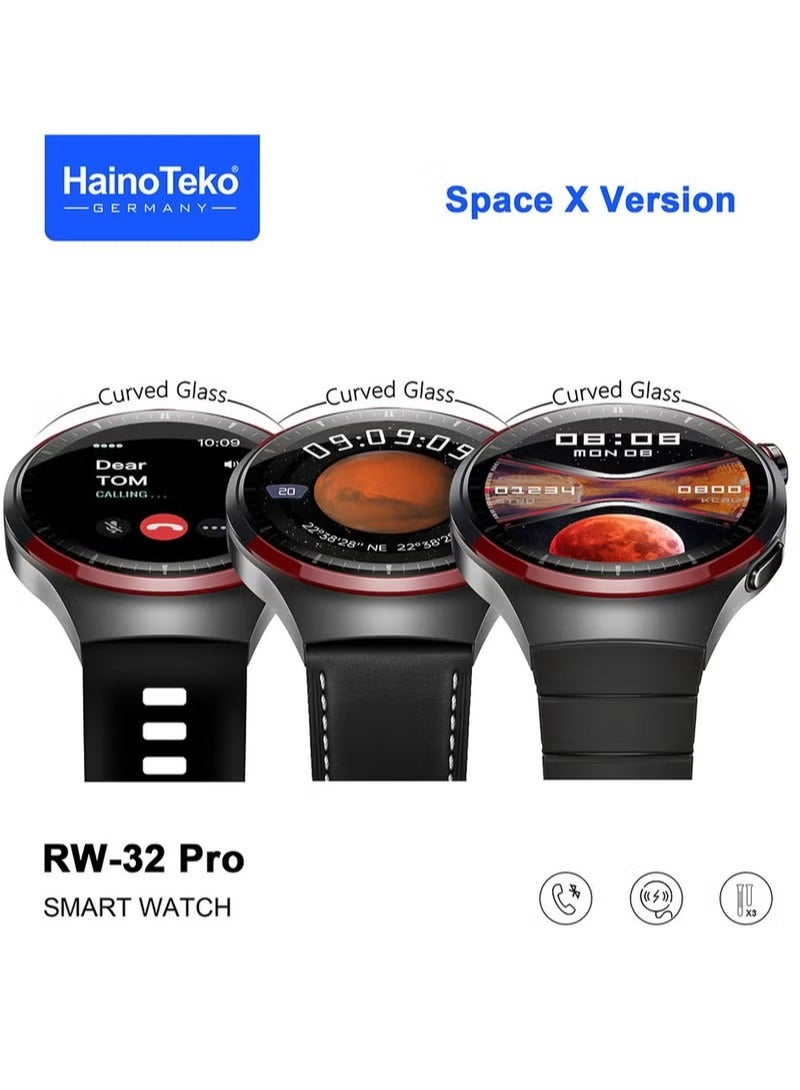 Haino Teko Haino Teko RW32 Pro Space X Smart Watch – Round Curved Display, Wireless Charger, 3 Straps Included, Bluetooth Calling, Fitness Tracker – Men's Stylish Smartwatch (Black) - Image 2
