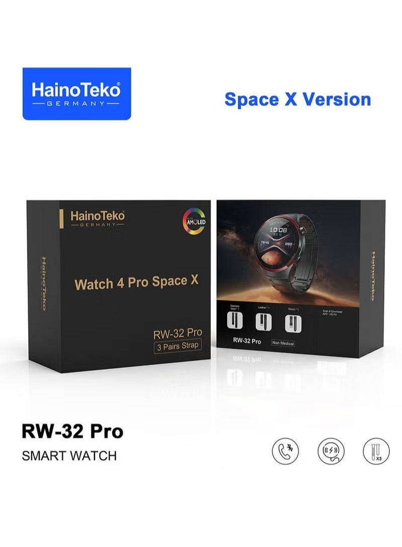 Haino Teko Haino Teko RW32 Pro Space X Smart Watch – Round Curved Display, Wireless Charger, 3 Straps Included, Bluetooth Calling, Fitness Tracker – Men's Stylish Smartwatch (Black) - Image 3
