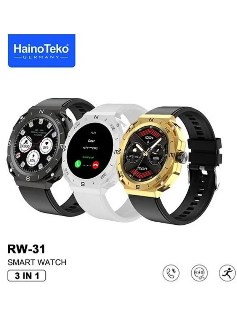 Haino Teko RW31 SmartWatch – 3-in-1 Triple Case, Fitness & Health Tracker, Heart Rate & Sleep Monitor, Multi-Sport Modes, IP68 Waterproof, Smart Notifications, Long Battery Life, 1.75-inch Touch Screen, Compatible with iOS & Android, Black - Image 1
