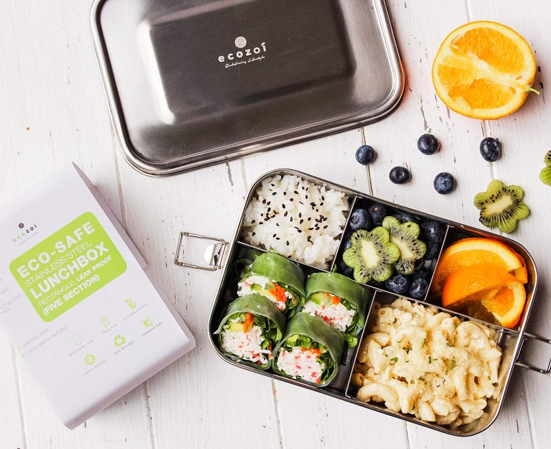 ecozoi Stainless Steel Lunch Box, 1-Tier Metal Bento Box Leak Proof with 5 Compartments, 50 Oz Metal Lunch Container, Meal Prep Food Container, with 50 ml Sauce Container - Image 5