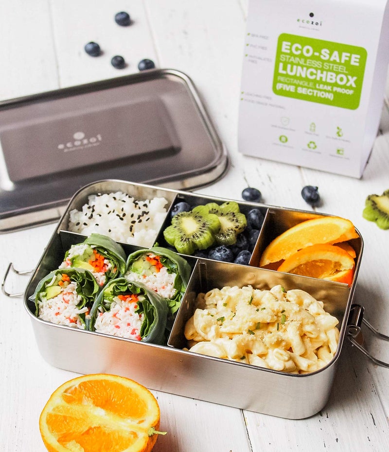 ecozoi Stainless Steel Lunch Box, 1-Tier Metal Bento Box Leak Proof with 5 Compartments, 50 Oz Metal Lunch Container, Meal Prep Food Container, with 50 ml Sauce Container - Image 3