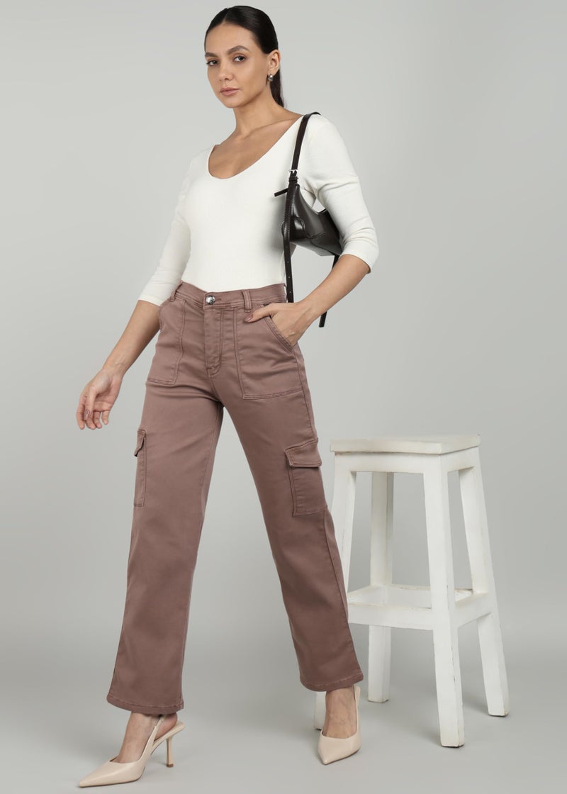 Nifty Women's Denim Relaxed Fit Coffee Cargo Jeans (1466_CFFE_28_Coffee_28) - Image 4
