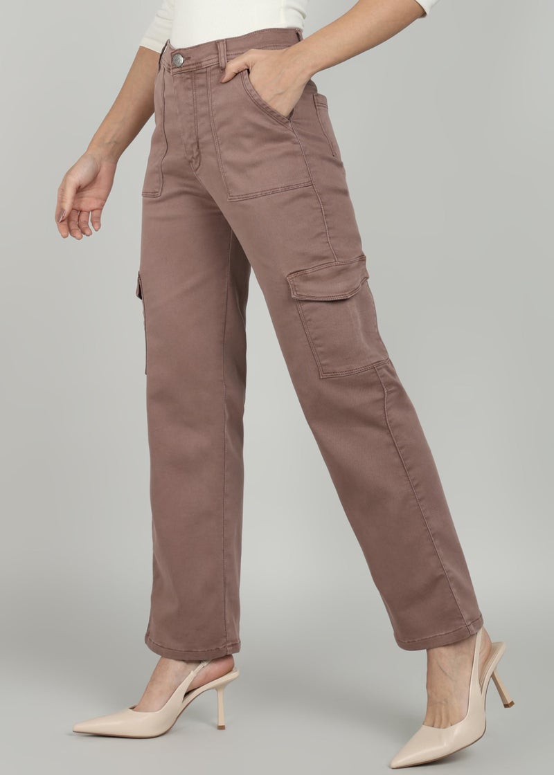 Nifty Women's Denim Relaxed Fit Coffee Cargo Jeans (1466_CFFE_28_Coffee_28) - Image 3
