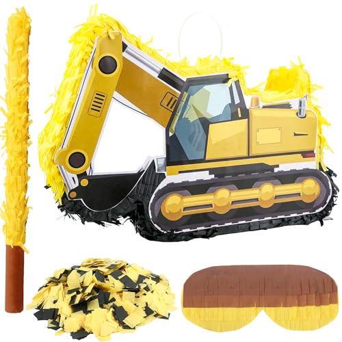 Sonarun Construction Dump Truck Pinata Excavator Pinata with Blindfold Bat Confetti for Kids Construction Truck Birthday Party Supplies - Image 1