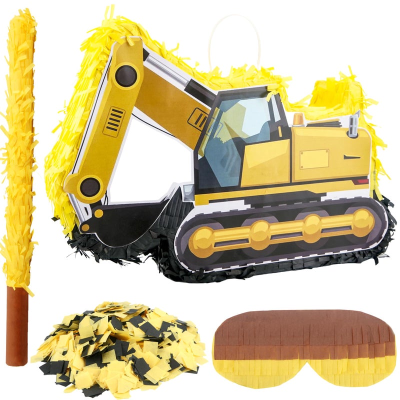 Sonarun Construction Dump Truck Pinata Excavator Pinata with Blindfold Bat Confetti for Kids Construction Truck Birthday Party Supplies - Image 3