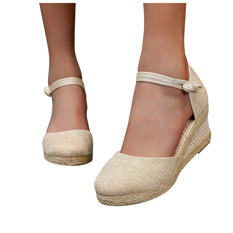 woobles Sandals for Women Dressy,Women Comfy Closed Toe Sandals Espadrilles Wedge Platform Shoe Summer Walking Casual Ankle Strap Sandals (Beige, 9) - Image 3
