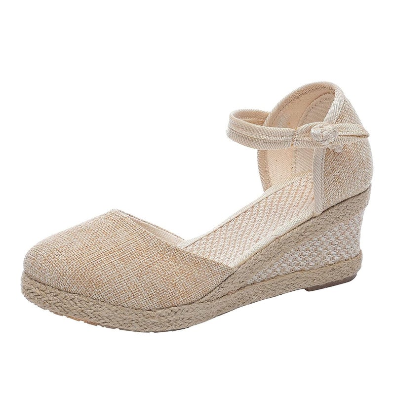 woobles Sandals for Women Dressy,Women Comfy Closed Toe Sandals Espadrilles Wedge Platform Shoe Summer Walking Casual Ankle Strap Sandals (Beige, 9) - Image 1