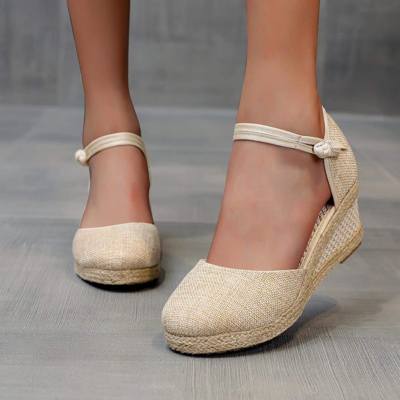 woobles Sandals for Women Dressy,Women Comfy Closed Toe Sandals Espadrilles Wedge Platform Shoe Summer Walking Casual Ankle Strap Sandals (Beige, 9) - Image 2