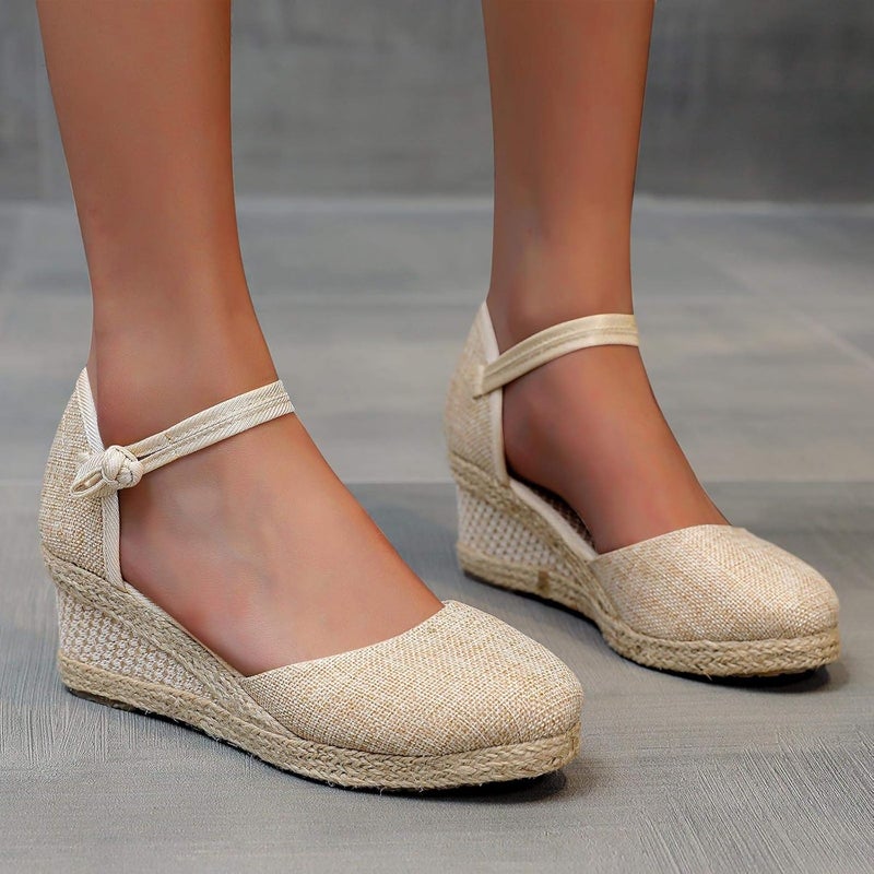 woobles Sandals for Women Dressy,Women Comfy Closed Toe Sandals Espadrilles Wedge Platform Shoe Summer Walking Casual Ankle Strap Sandals (Beige, 9) - Image 4