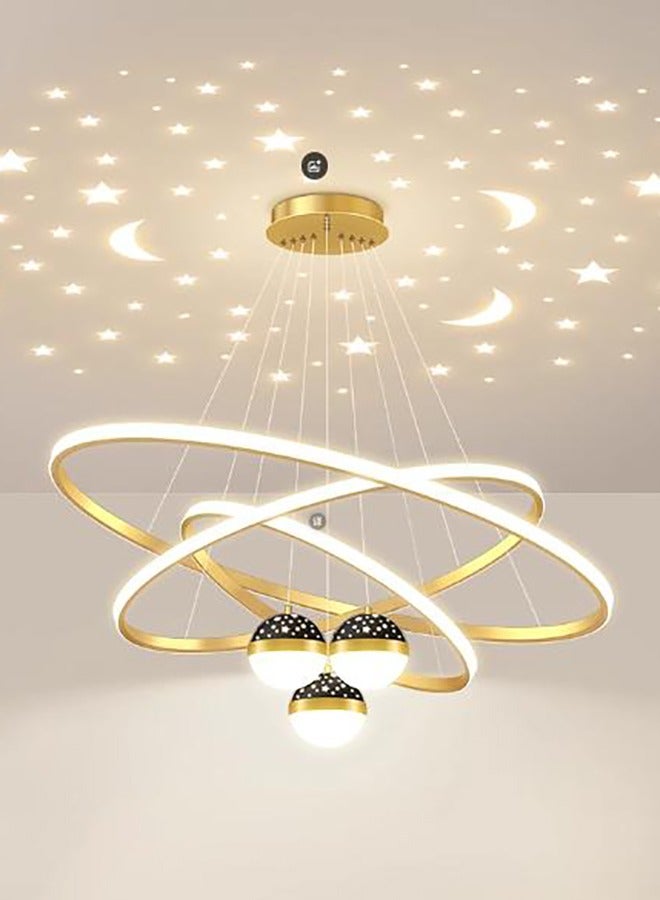 ERENYEA Gold 3-ring Chandelier With Remote Control In Living Room, 3-ball Dimmable Chandelier With Mapping Lighting LED Chandelier In Dining Room - Image 1